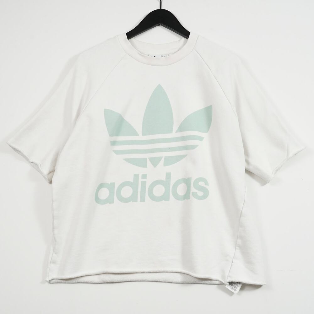 Adidas Cutoff Sweatshirt T-Shirt L – White Green Trefoil Logo